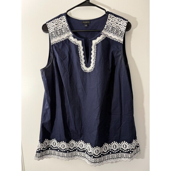 Talbots Tops - Coastal Navy Sleeveless Top Crochet Embroidery Women's Large L Talbots Vacation